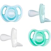 Tommee Tippee Ultra-Light Silicone Pacifier, 0-6 Months, Symmetrical One-Piece Design, BPA-Free Silicone Binkies, Blue/Green/