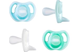 Tommee Tippee Ultra-Light Silicone Pacifier, 0-6 Months, Symmetrical One-Piece Design, BPA-Free Silicone Binkies, Blue/Green/Clear, Pack of 4