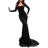 TTYBridal Velvet Off Shoulder Court Train Prom Dress Mermaid Evening Gown with Long Sleeves EV004E