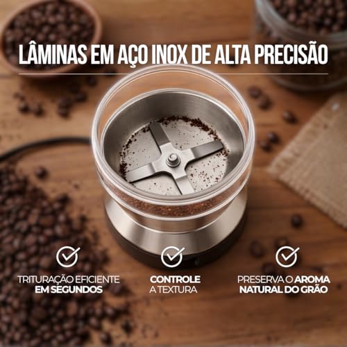 Moedor de Café Elétrico Inox 220V para Grãos Temperos e Especiarias