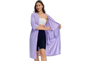 APRBARK Women’s Post Surgery Robe & Hospital Gown with Zipper, Drain & Side Pockets, Mastectomy Recovery Pajamas & Gift
