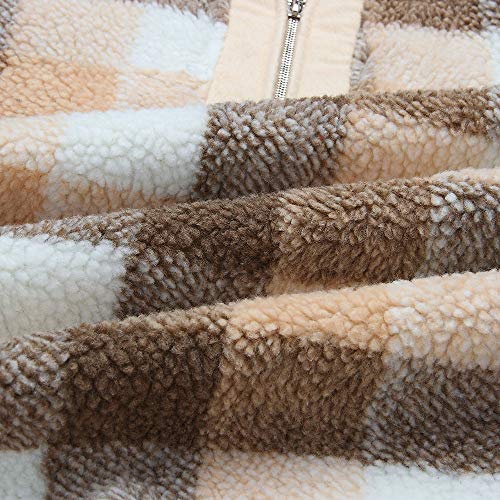 image for XOWRTE Women's Lattice Wool Zipper Cotton Winter Warm Coat Blouse Tops