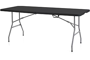 Peakform Multipurpose Banquet Fold-in-Half Table Lightweight Durable Desk with Secure Base for Indoor and Outdoor Events, 6 Foot, Black