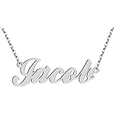 Dancing Wolf Silver Jacob Name Necklace Initial Charm Nameplate Necklaces for Womens Birthday Friendship Jewelry Stainless Steel