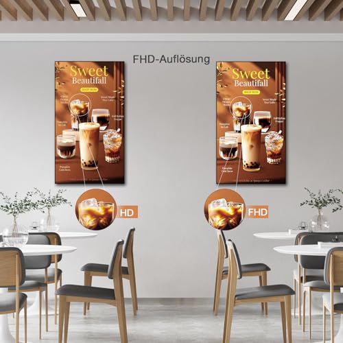 Digital Signage Display 23.6 Inch Wall-Mounted Advertising Screen, 2K FHD Digital Menu Board, 700 Nits Ultra High Brightness Advertising Display Digital Ideal for Business & Restaurant, HDMI/WLAN, Black