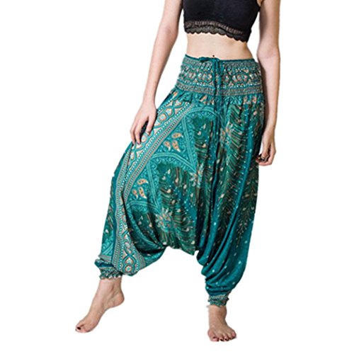 CSSD Women {Thai Harem} Trousers {Boho Aladdin} Jumpsuit {Harem Pants} {Hippy Smock} {High Waist} {Yoga} Pants (Free Size, Green)