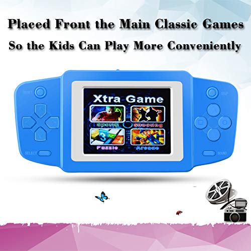Great Boy Handheld Games Console for Kids with Built in 268 Mini Video Games Device Fun Arcade Gaming Machines Portable Rechargeable Electronic Consoles Player 2. 5" Screen (Blue)
