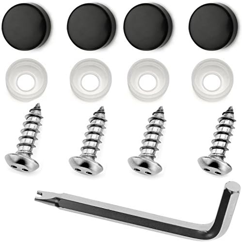 LFPartS Stainless Steel Rust Resistant License Plate Frame Security Anti-Theft Screws Fasteners (M6x20mm Self-Tapping, Black Caps)