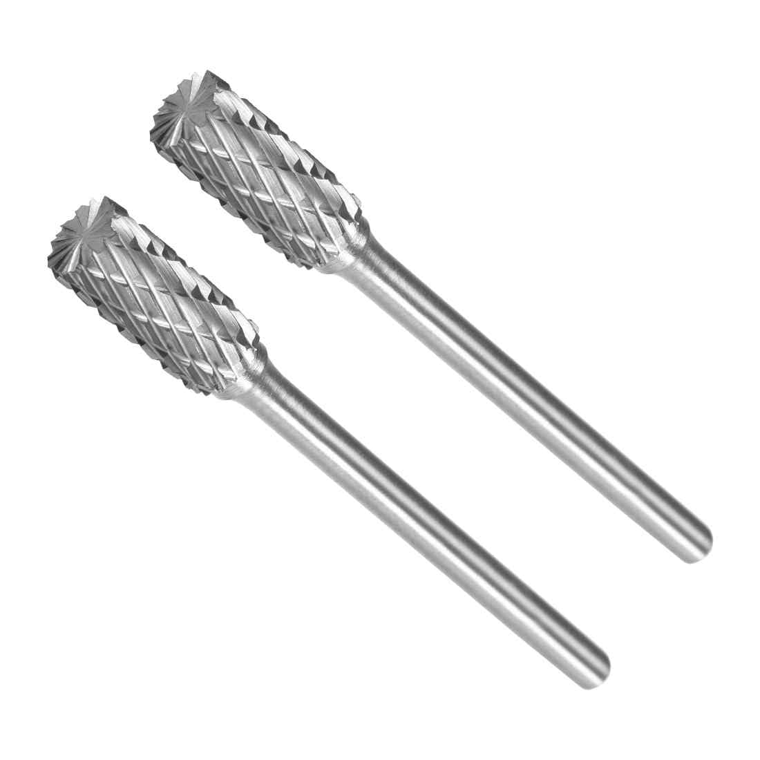 CoCud Tungsten Carbide Rotary Burrs File, 3mm Shank 5mm Dia, Double Cut Cylinder Shape Rotary Burrs Tool - (Applications: for Metal Carving), 2-Pieces