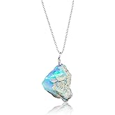 InfinityGemsArt Genuine Raw Ethiopian Opal Gemstone Dainty Pendant Necklace Rough Crystals Birthstone Fire Opal, Healing Stones Charming Women Jewelry 925 Sterling Silver 18 inch Gifts For Her