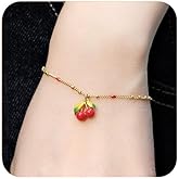 Psycheer Cherry Bracelet for Women Birthday Gifts for Daughters Mothers and Wife, Handmade Enamel Bracelet Jewelry for Sister Mom and Daughter, Fruit Jewelry Gifts for Woman
