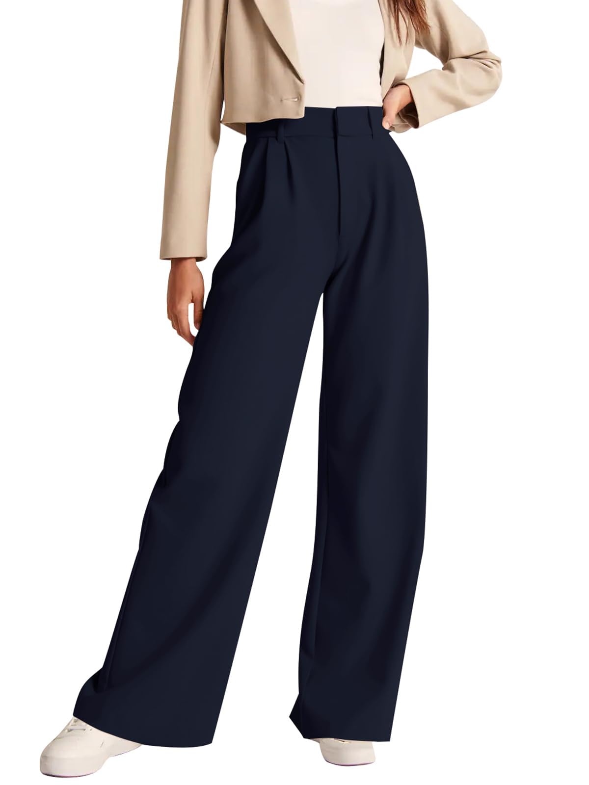 Photo 1 of NIMIN High Waisted Work Pants for Women Office Business Casual Pants Dressy Trousers Wide Leg Slacks with Pockets 2024 Navy Blue Large