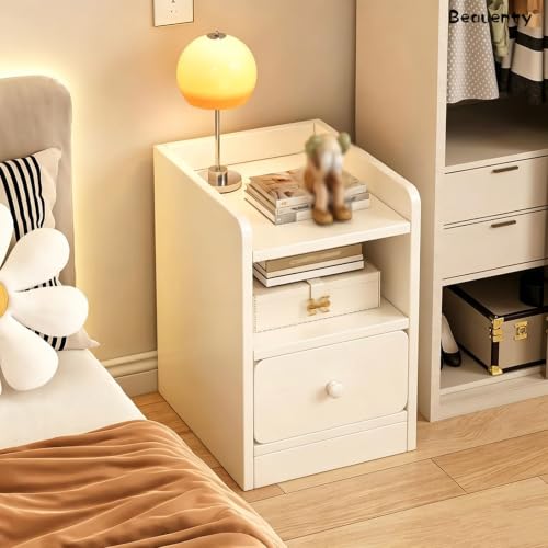 Beauenty Bedside Table Narrow Nightstand, Single Drawer Gap Bedside Cabinet, 25cm Wide Simple Night Stand for Rental Apartment, Small Bedroom, Living Room (White) (25 * 30 * 50CM)