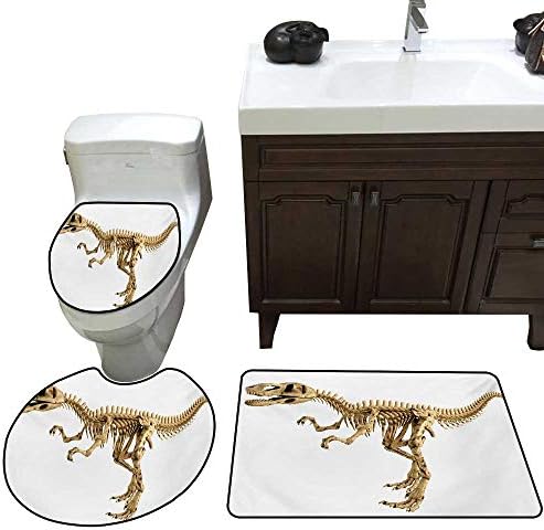 Anshesix Dinosaur Bath Toilet mat Set Fossil Dino Skeleton Bones Realistic Image Dangerous Dead Extinct Reptile Bathroom and Toilet mat Set Pale Brown White