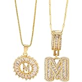 TWFRHC Gold Bubble Letter Necklaces for Women, 14K Real Gold Plated Diamond Letter Necklace Dainty Round Flower Initial Necklaces Jewelry Set Gifts