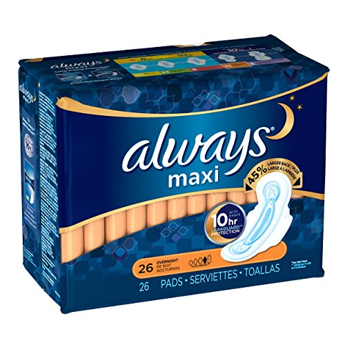 Always Maxi Pads with FlexiWings, Overnight, 26 Count