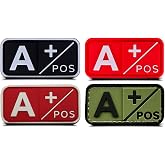 4 Pcs Blood Type A+ Medic Cross Morale Patch,Rubber PVC 3D A POS Positive First Aid Kit Patch for Tactical IFAK, Tactical A+ Patches for IFAK Plate Carrier Trauma Pouch, EMT, EMS, EDC Bag