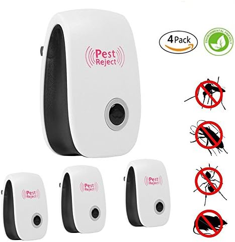 Ultrasonic Pest Repeller Plug In Pest Reject Indoor Pest Control for Mosquitoes, Mice, Roaches, Spiders, Flies, Bugs,Mosquitoes Non-Toxic Eco-Friendly (4 PACK)