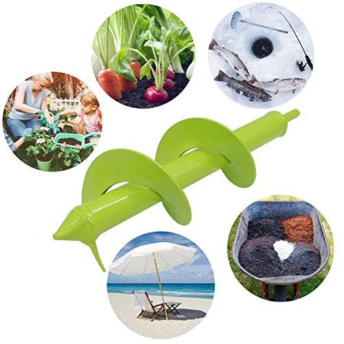 Auger Drill Bit 3.5" X 12" Non-Slip Flower Bulb Auger Rust - Post or Umbrella Hole Digger for Hex Drive Drill Garden Grass Plug Plant, Green - Thumbnail 2