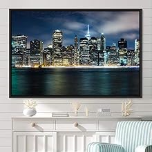 signwin Framed Canvas Wall Art City Illuminations Aerial Cityscape Contemporary Multicolor Photography Places Realism Ultra Urban - 24x36 inches