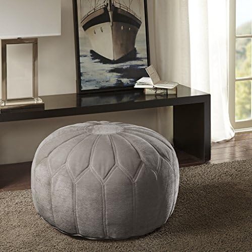 Kelsey Round Pouf Ottoman Light Gray See below