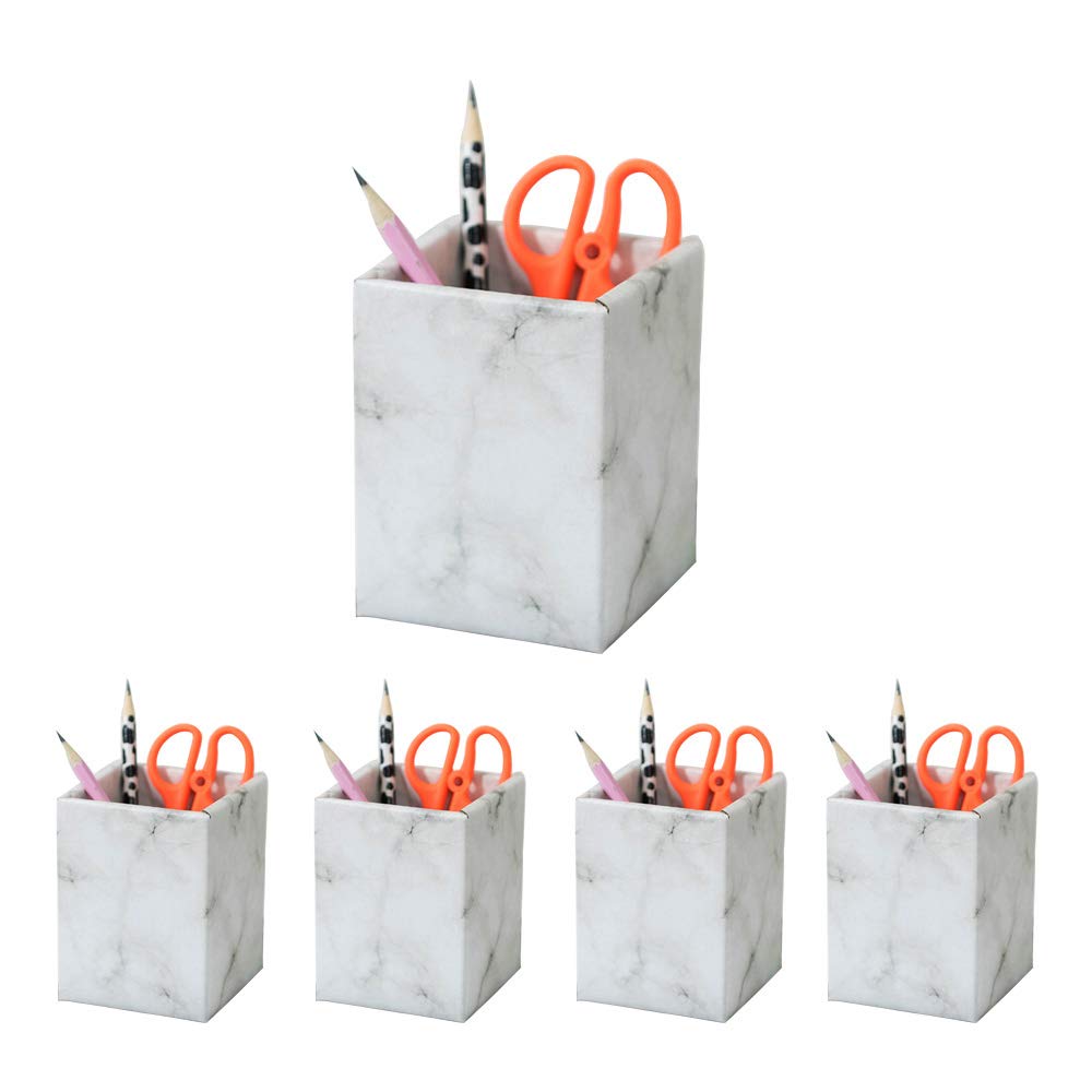 Hggzeg 10 Pack Square Paper Pen Holder, Creative Desktop Office Stationery Storage Box Pencil Holder Organizer (Marble)