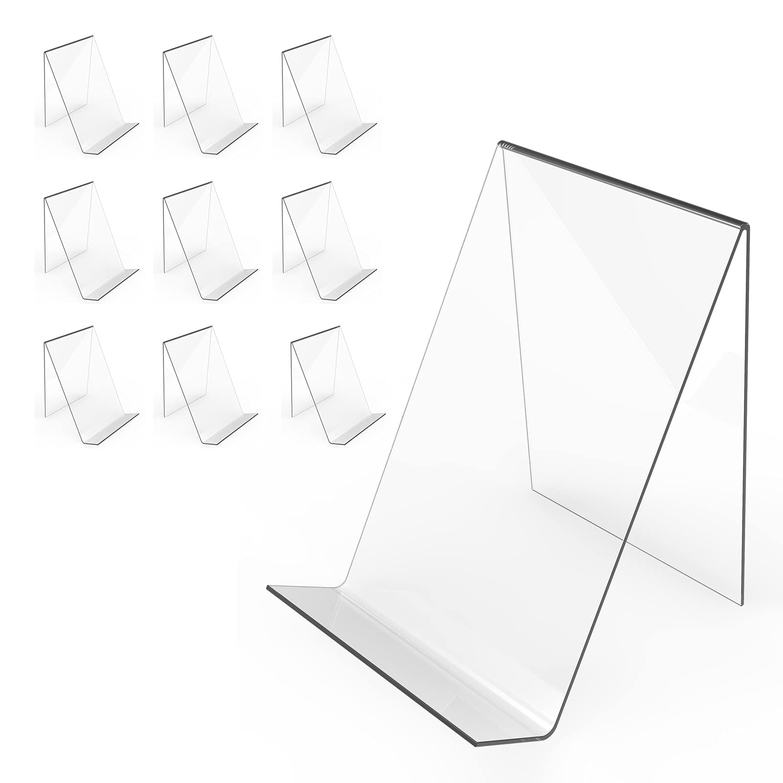 Boloyo Acrylic Book Stand Without Ledge,6 Inch 10PC Clear Acrylic Display Easel Transparent Display Stand Holder Tablet Holder for Displaying Pictures,Books,Artworks, CDs