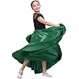 SANCAN Long Full Ankle Length Satin Flowy Folkloric Latin Belly Dance Umbrella Skirt for Girls 8-12 Years