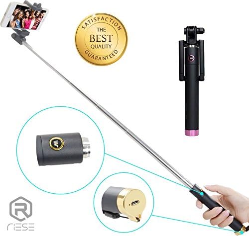 Selfie Stick Bluetooth Foldable Pocket Size - Pink Selfie Stick for iPhone 6 +, 6s Plus, 5, 4, Samsung Galaxy S6 Edge, S5, S4, Note 5, Note 4, LG, HTC &amp; Others (Black/Pink)