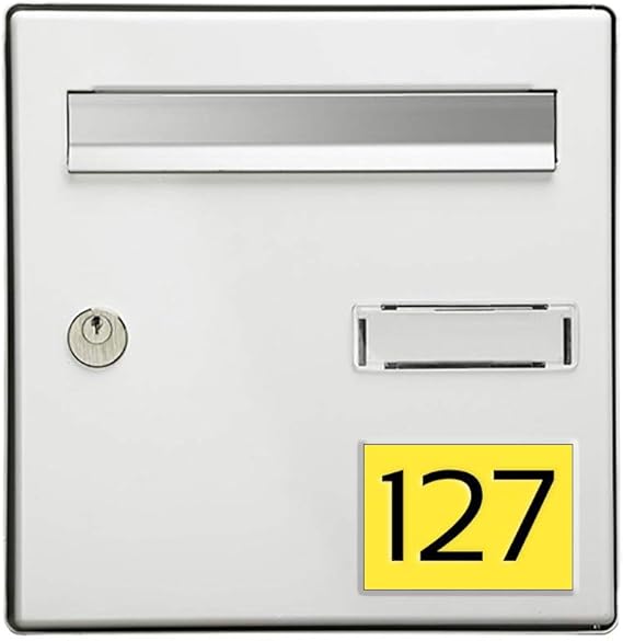 Numéro pour boite aux lettres personnalisable rectangle grand format (100x70mm) jaune chiffres