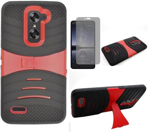 ZTE Blade X Max (Cricket Wireless) Case, Phone case for Walmart Family Mobile ZTE ZMAX PRO Prepaid Camera Phone, ZTE ZMax Pro Case, Hard Armor Cover Case Kickstand + Screen Protector (Red)