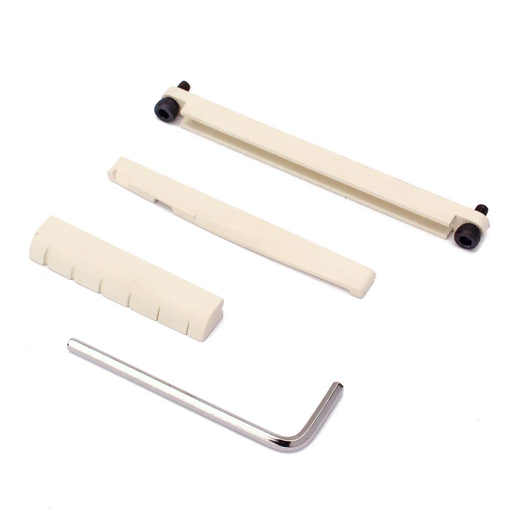 Alnicov Guitar Brigde Saddle Set,Adjustable Lifting Guitar Brigde Saddle Upper Lower Nut Set for 6 String Acoustic Guitar,White