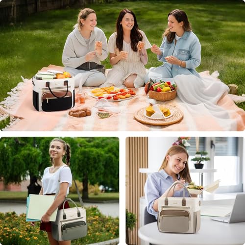 LOVEVOOK Insulated Lunch Bag Women,Wide Opening Adult Lunch Box Women,Large Leakproof Cooler Bag for Work Picnic Beach Family College,Lunch Teacher Tote Bag with Adjustable Shoulder Strap Cup Holder
