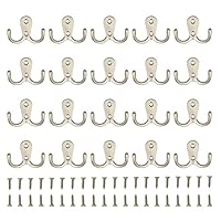 HOVEOX 20 Pcs Double Prong Robe Hook Retro Towel Cloth Hanger Wall Hat Jewelry Hooks Rustproof Rustic Hooks Heavy Duty Hardware Decorative Utility Hooks & 40 Pcs Screws & a Free Screwdriver, Silver