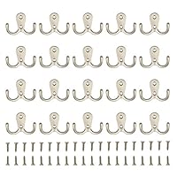 HOVEOX 20 Pcs Double Prong Robe Hook Retro Towel Cloth Hanger Wall Hat Jewelry Hooks Rustproof Rustic Hooks Heavy Duty Hardware Decorative Utility Hooks & 40 Pcs Screws & a Free Screwdriver, Silver