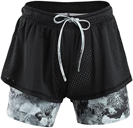 RoxZoom Women's Sports Training Shorts, Soft Stretch Mock Two-Piece Athletic Gym Workout Running Pants