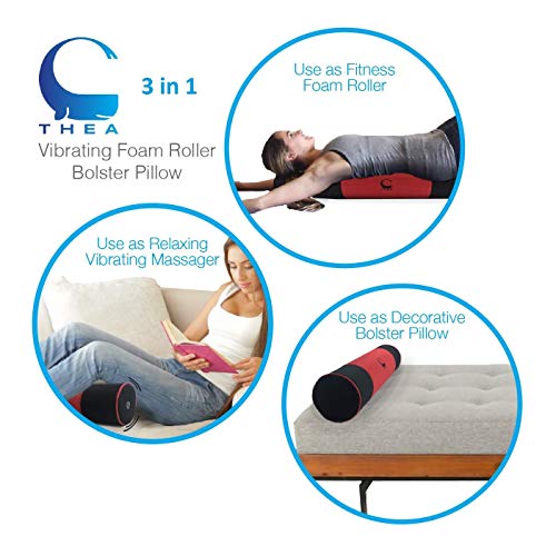 Kinelo THEA 24" Vibration Massage Bolster Pillow & Exercise Foam Roller with Free Carry Bag Red - Thumbnail 3