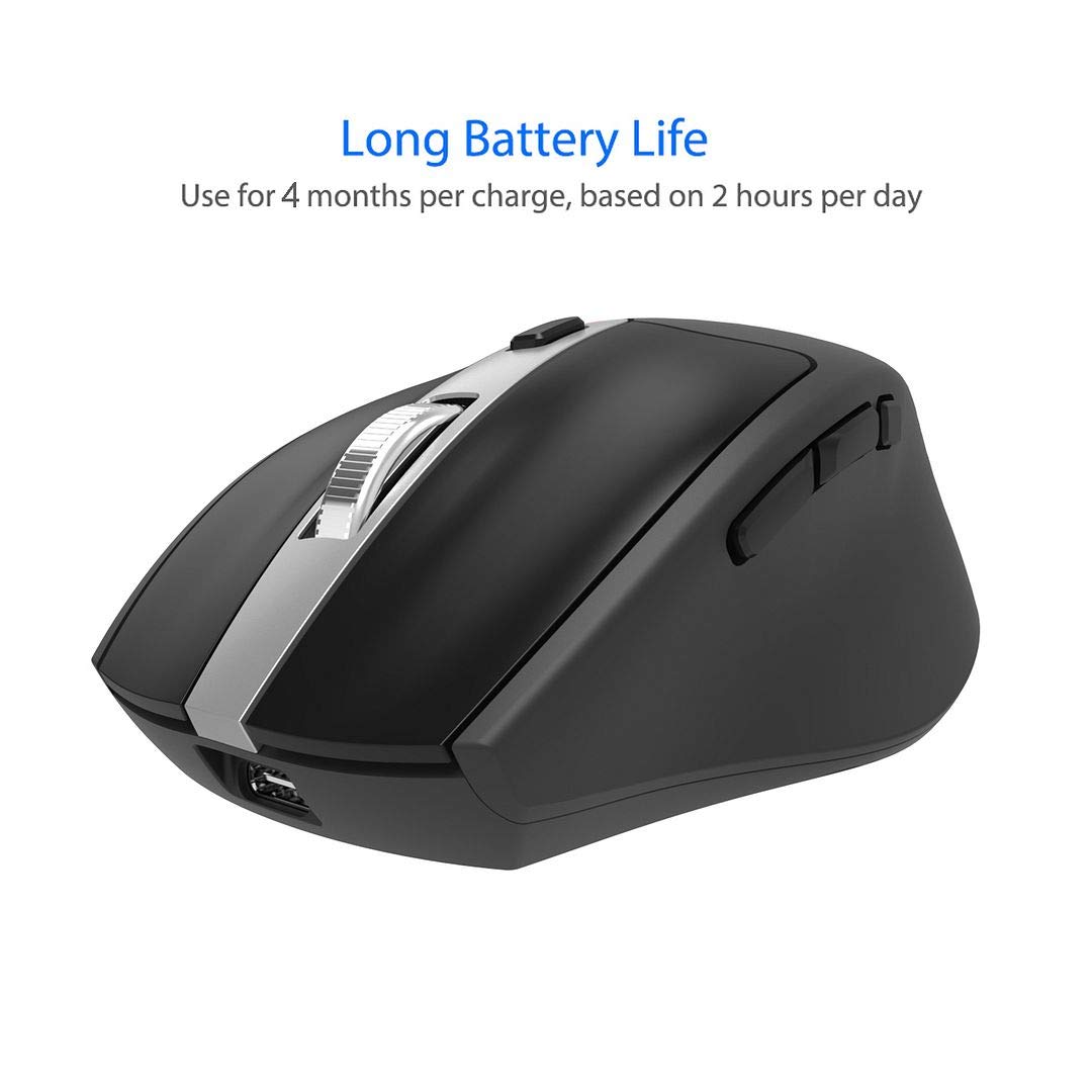 Arteck Wireless Bluetooth Mouse with Nano USB Receiver, Black, 4-Month Battery Life, Ergonomic Design