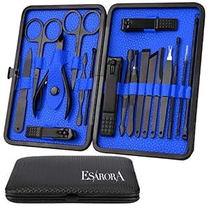 Manicure Set, ESARORA 18 In 1 Stainless Steel Professional Pedicure Kit Nail Scissors Grooming Kit with Black Leather…