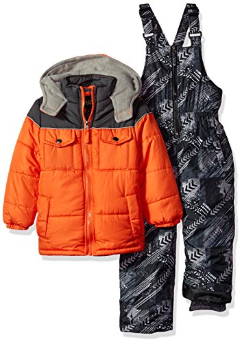 iXtreme Little Boys' Colorblock Snowsuit with Print Bib, Orange, 7