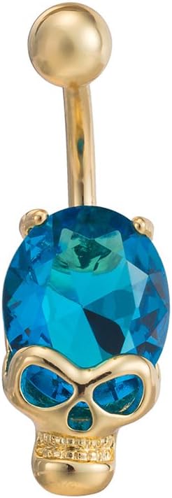 Skull CZ Women Navel Piercings Jewelry Gold Dangle Reverse Drop Body Piercing Belly Button Ring