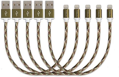 5Pack 8 inches Short Nylon Braided Cord Lightning Cable Certified to USB Charging Charger for iPhone 7,7 Plus,6S,6,SE,5S,5,iPad,iPod Nano 7 (Green)