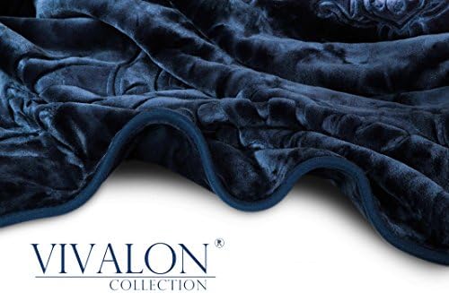 VIVALON Embossed Solid Color Ultra Silky Soft Heavy Duty Quality Korean Mink Reversbile Blanket 8 lbs Queen Size Navy Blazer