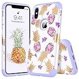 YINLAI iPhone X Case iPhone 10 Case 2 in 1 Slim Hybrid Soft Silicone Rubber Bumper Hard PC Cover Cute Floral Pineapple Shockproof Protective Phone Cases for Girls Women iPhone X 2017 White/Purple