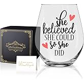 Perfectinsoy She Believed She Could So She Did Wine Glass with Gift Box, Funny Stemless Wine Glass 15 oz, Spiritual Inspirational Gifts, Graduation Gift for her for Women