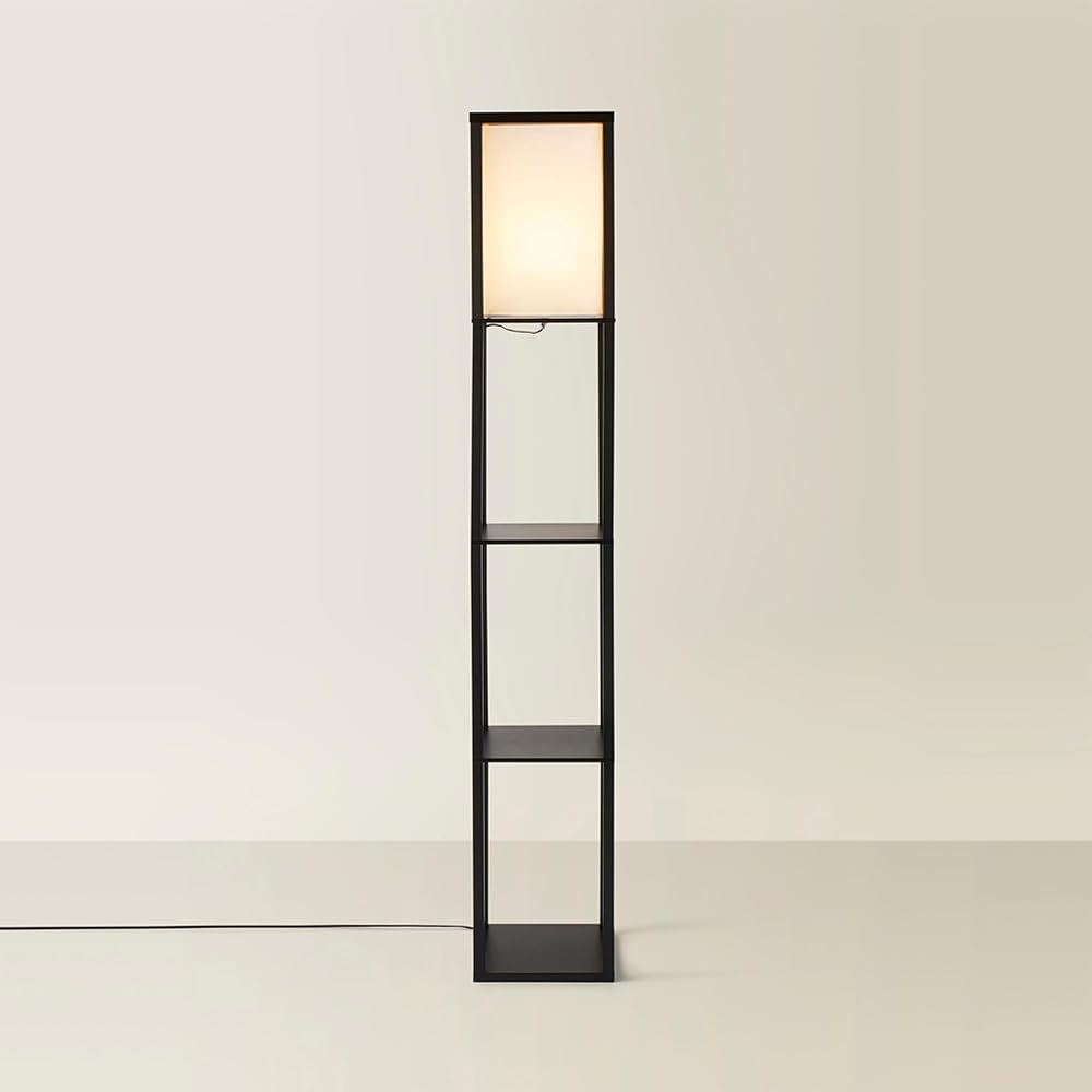 MiniSun Black Wooden Floor Lamp with Shelves 159cm 10W Bulb Included