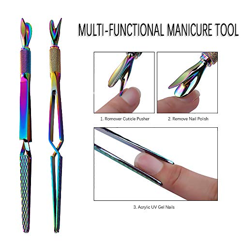 SILPECWEE 1 Pcs Colorful Stainless Steel Nail Art Pincher Cuticle Pusher False Nail Shaping Tweezers Multi-Function Manicure Tools