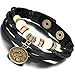 Arocent Handmade Leather Bracelet with Constellation Zodiac Sign Logo Charms, Beads, Button, Adjustable Size, Unisex