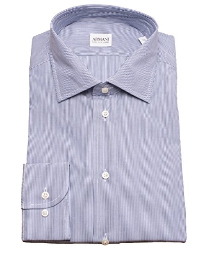 Armani Collezioni Men s Cotton Dress Shirt Slim Fit Blue Stripe VCCS5L VCC65 021 (USA16.5/EURO42)