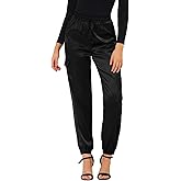 Allegra K Women's Satin Pants Tie Elastic High Waist Shiny Silky Dressy Satin Cargo Joggers